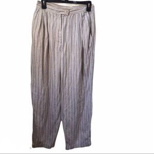 Dior Vintage 80s Linen Striped Loose Fit High Waist Pants Straight Leg Neutral